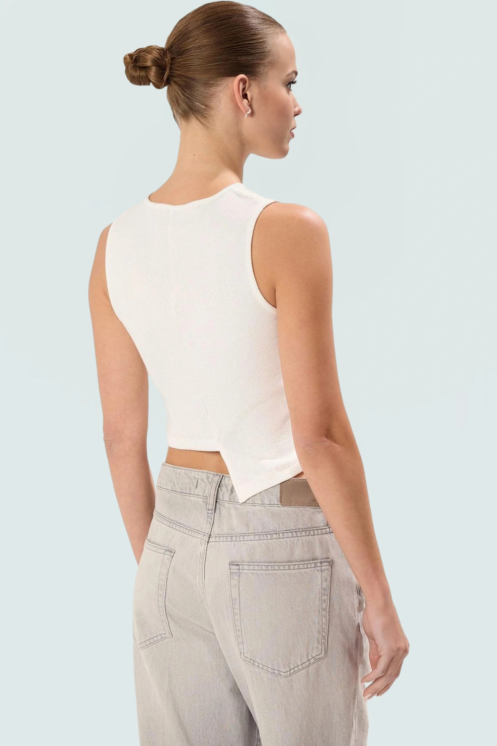 Asimetrik Crop Bluz Pamuklu Örme Fitted Bisiklet Yaka Rahat Ve Şık Kullanım