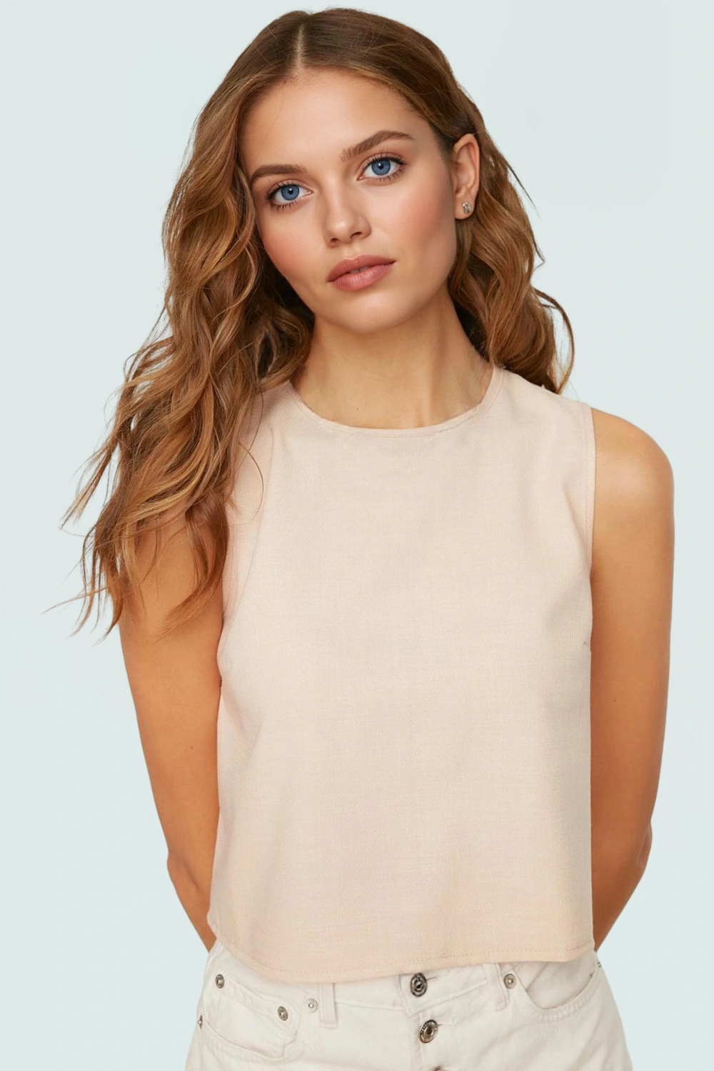 Regular Kalıp Polyester Crop Bluz Bisiklet Yaka Aerobin Dokuma Yazlık Yüksek Kalite