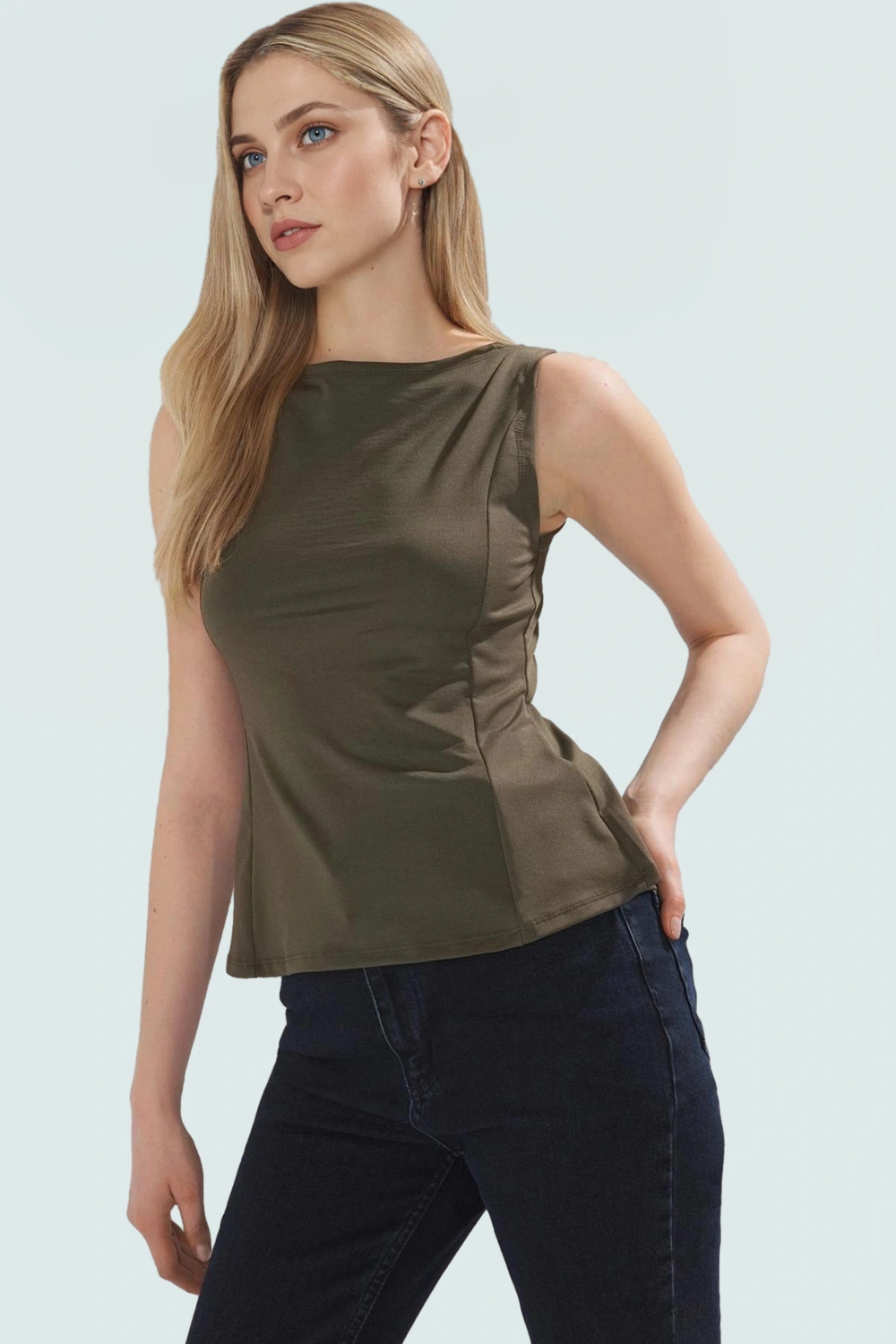 Yazlık Micro Örme Bluz Fitted Kalıp Bisiklet Yaka Peplum Detay Modern Stil Rahat Ve Şık
