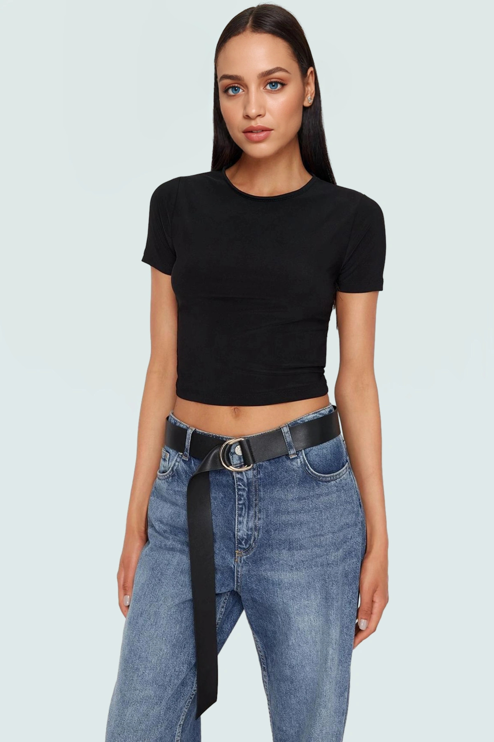 Rahat Esnek Crop Bluz Polyester Elastan Sandy Dokuma Yazlık Trend Tasarım Modern Stil