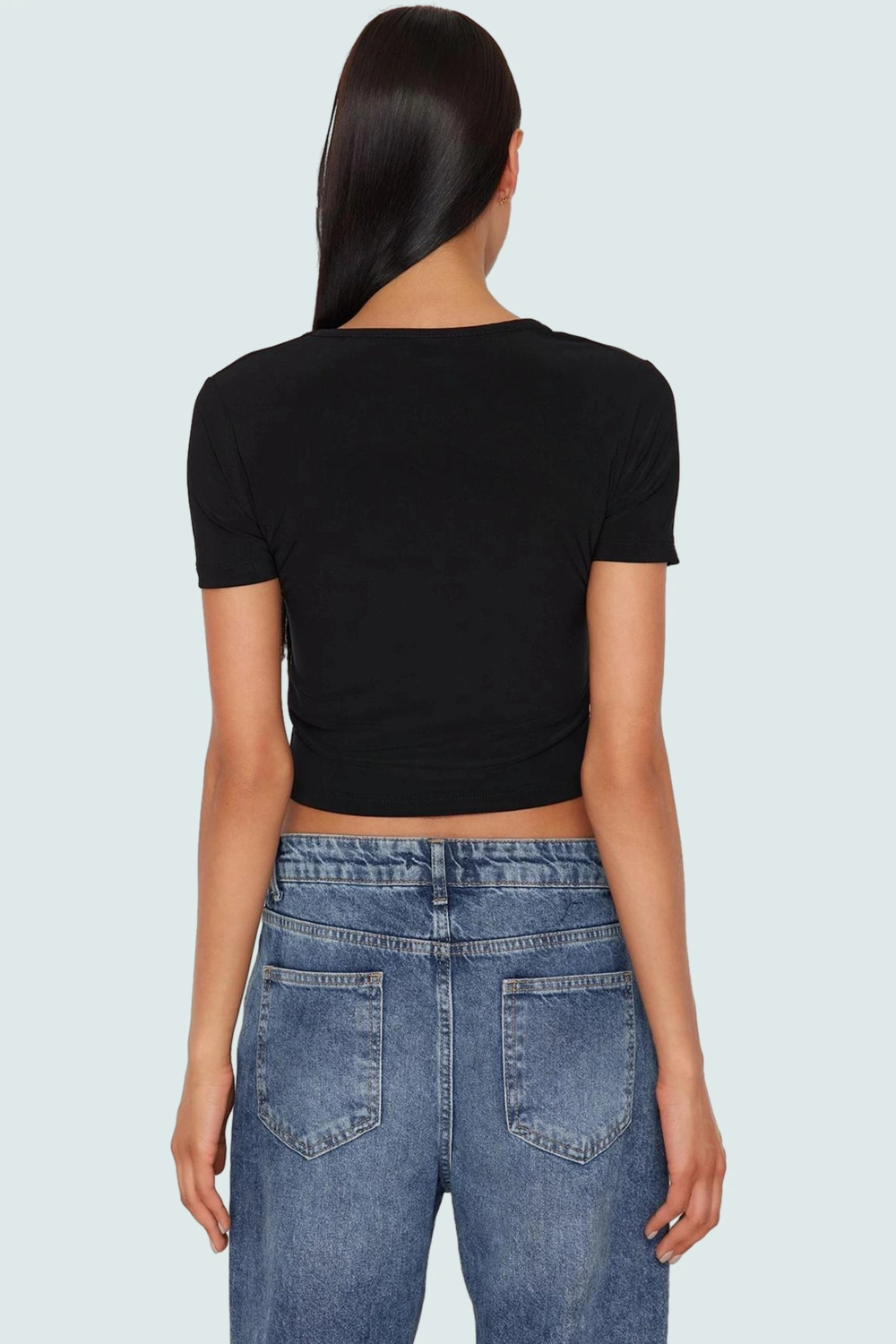 Rahat Esnek Crop Bluz Polyester Elastan Sandy Dokuma Yazlık Trend Tasarım Modern Stil