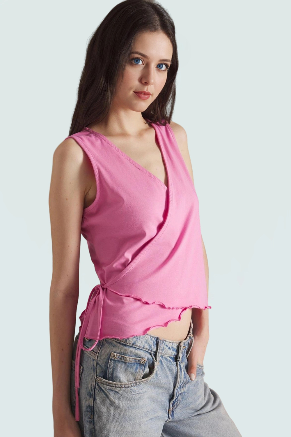 Vücuda Oturan Anvelop Bluz Likralı Penye Crop Casual Rahat Ve Şık Modern Stil Uzun Ömürlü