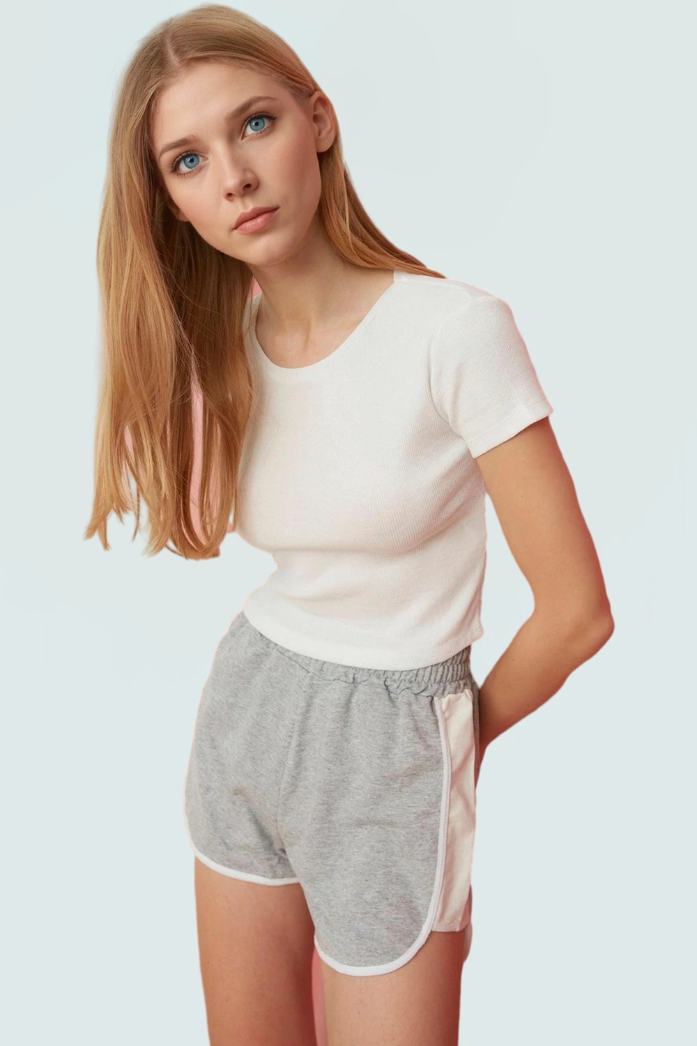 Fitted Crop Bluz Esnek Örme Bisiklet Yaka Rahat Yazlık Özel Tasarım Zarifane