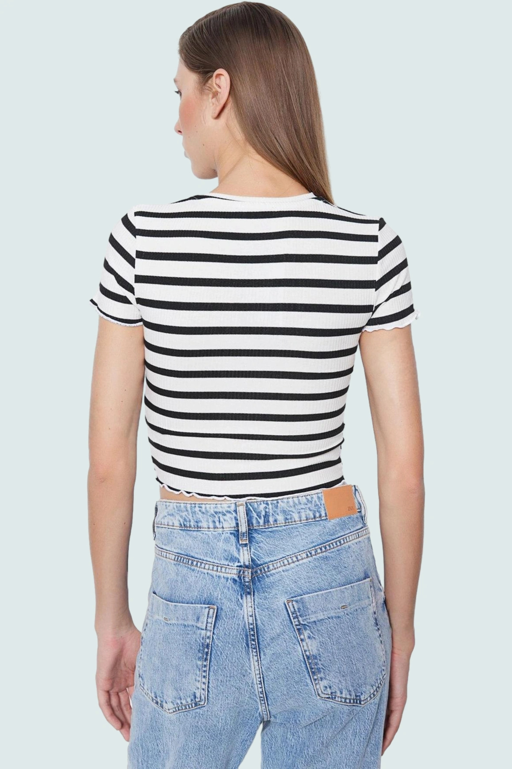 Kısa Kollu Çizgili Örme Bluz Rahat Şık Fitted Kalıp Kaliteli İşçilik Günlük Kullanım İçin