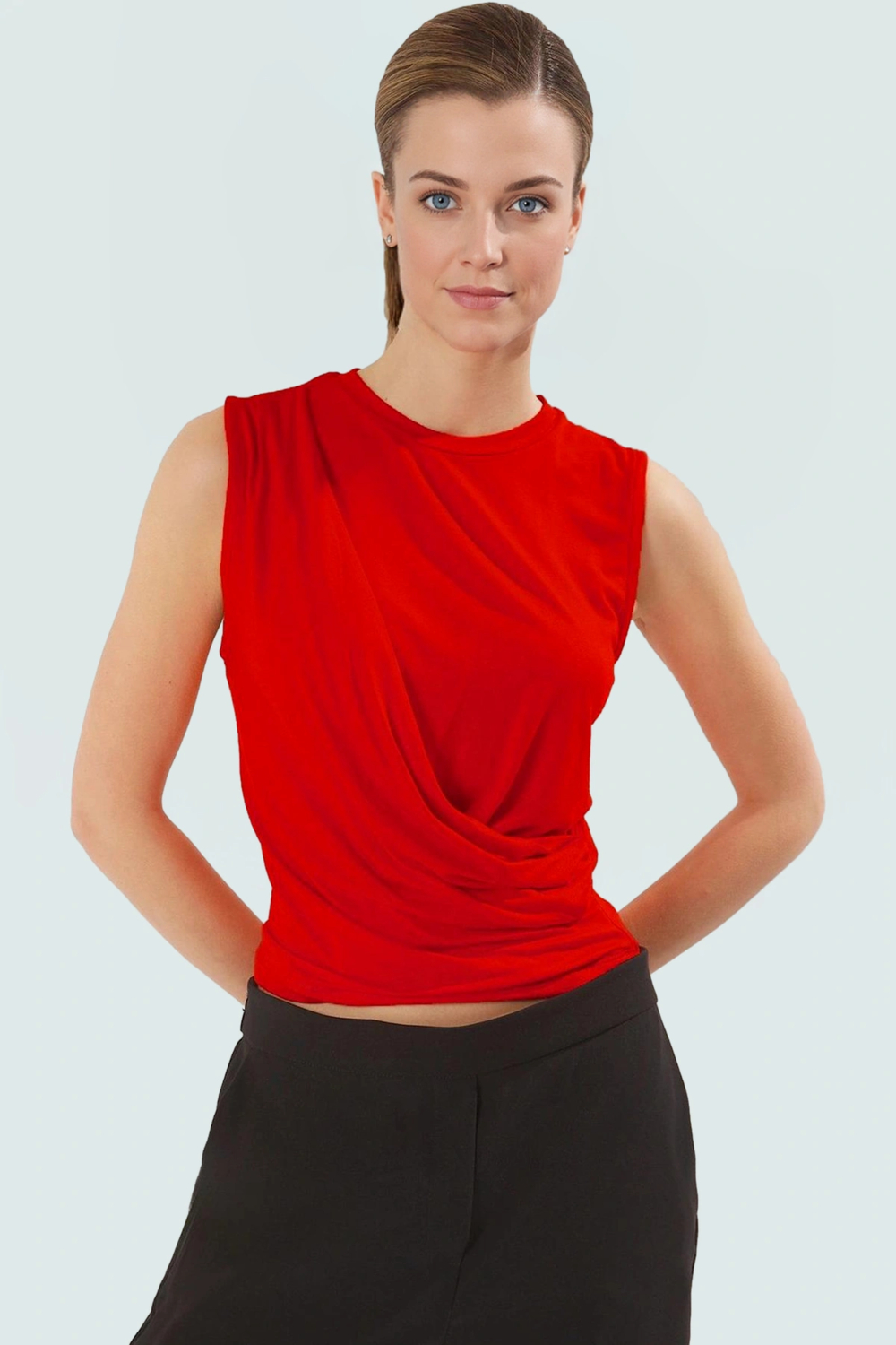Fitted Kolsuz Bluz Viskoz Kumaş Büzgü Detay Crop Boy Şık Görünüm Modern Stil