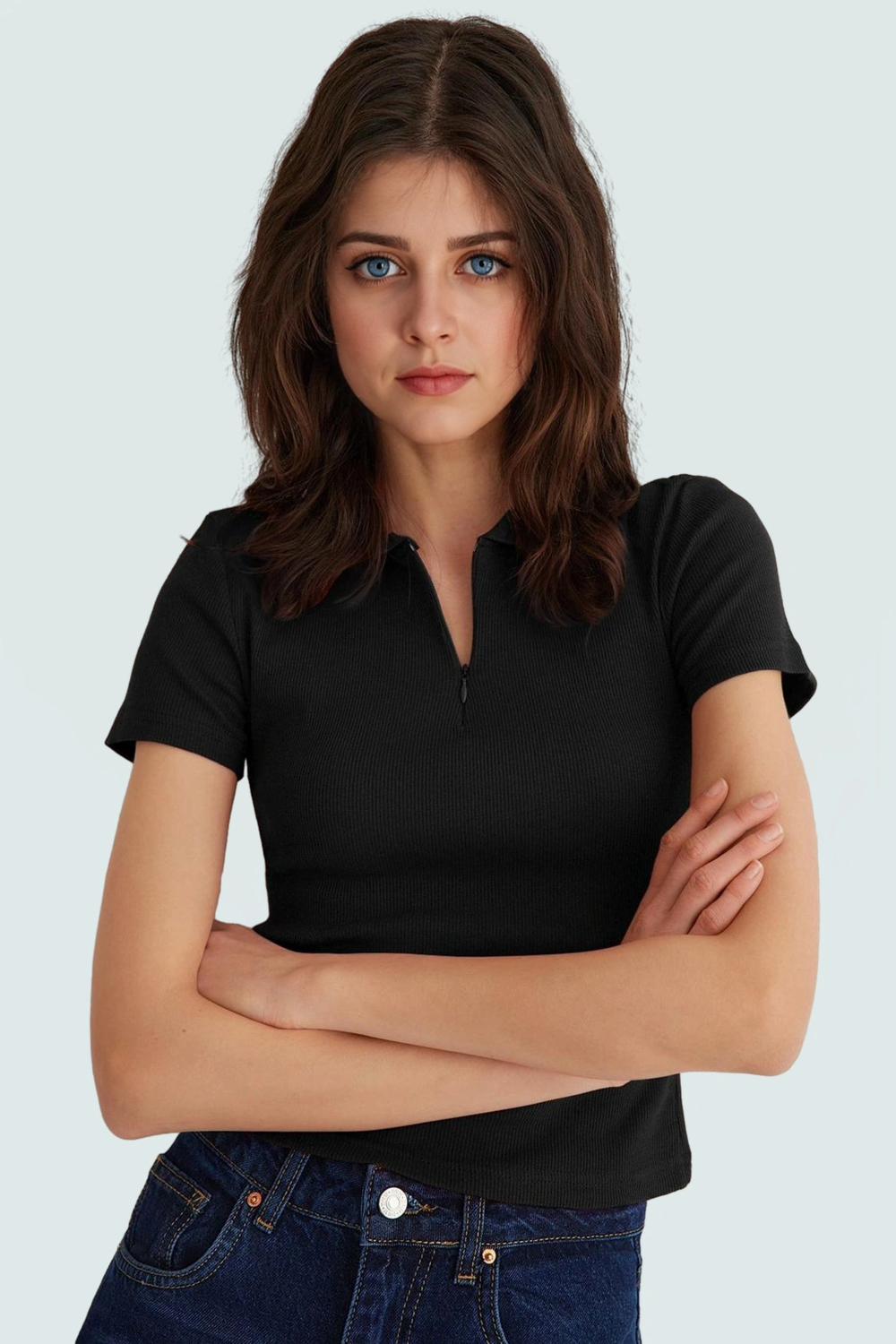 Nefes Alan Pamuklu Kaşkorse Bluz Fitted Polo Yaka Mükemmel Uyum Günlük Kullanım İçin
