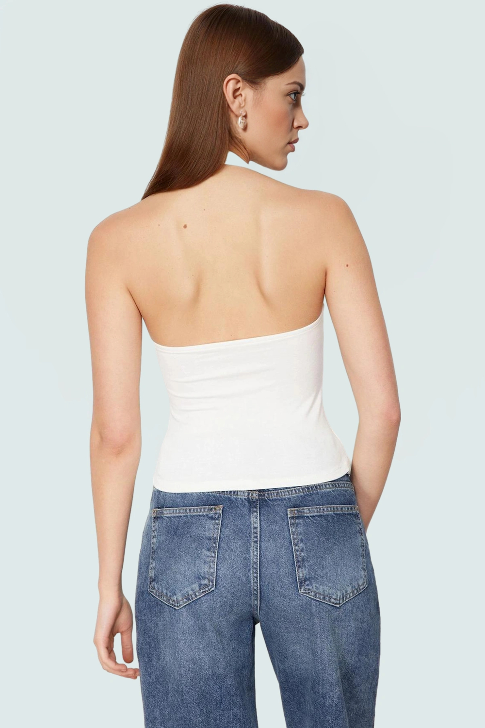 Fitted Kalıp Viskoz Ribana Crop Bluz Boyundan Bağlamalı Yaka Günlük Stil