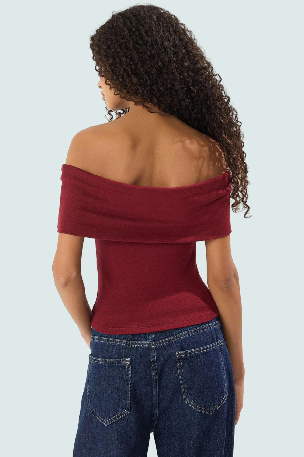 Kısa Kollu Fitted Bluz Carmen Yaka Viskoz Ribana Kumaş Günlük Kullanım İçin Konforlu Kesim