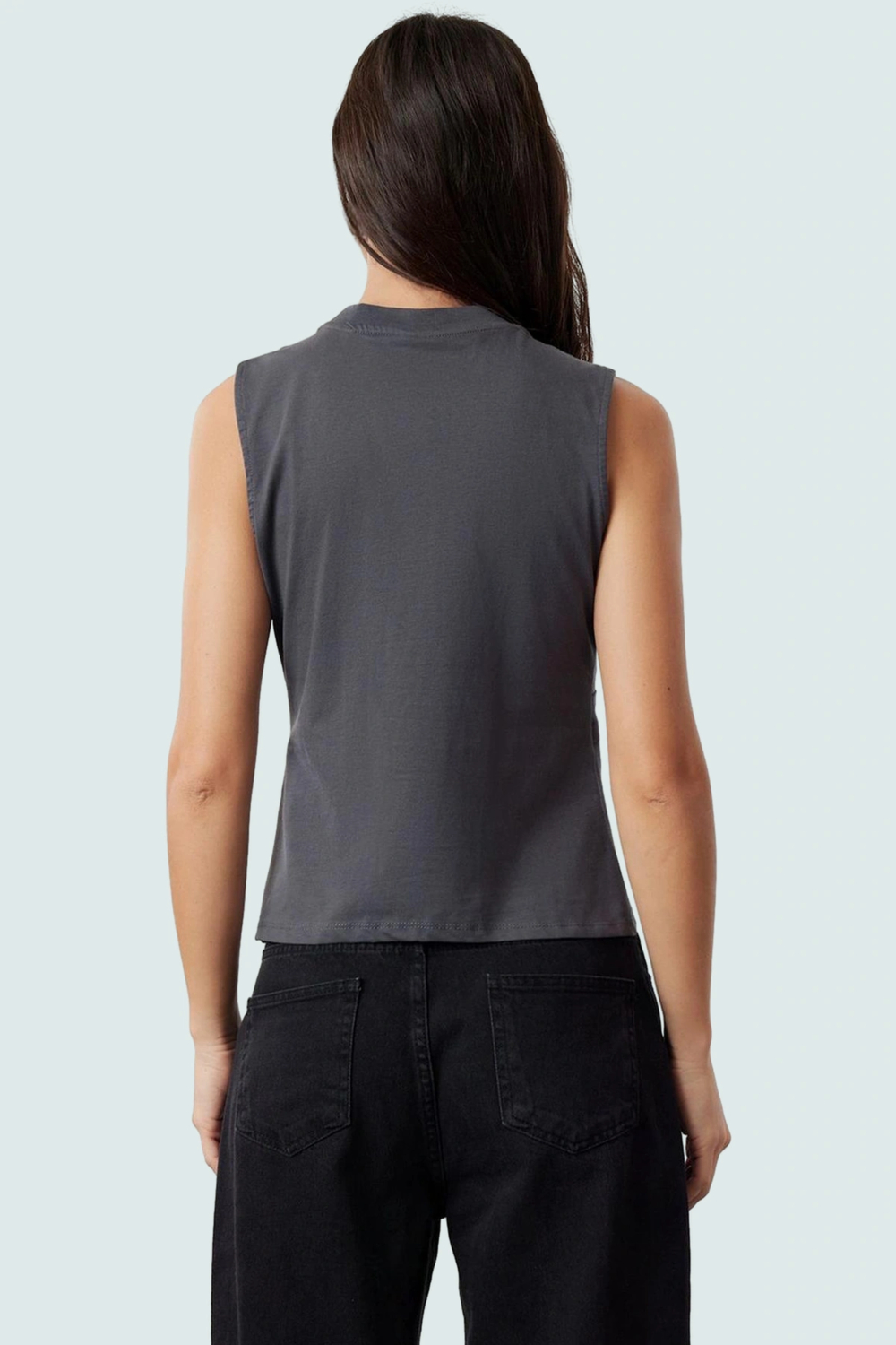 Şık Örme Bluz Bisiklet Yaka Kolsuz Peplum Pamuklu Trend Tasarım Özel