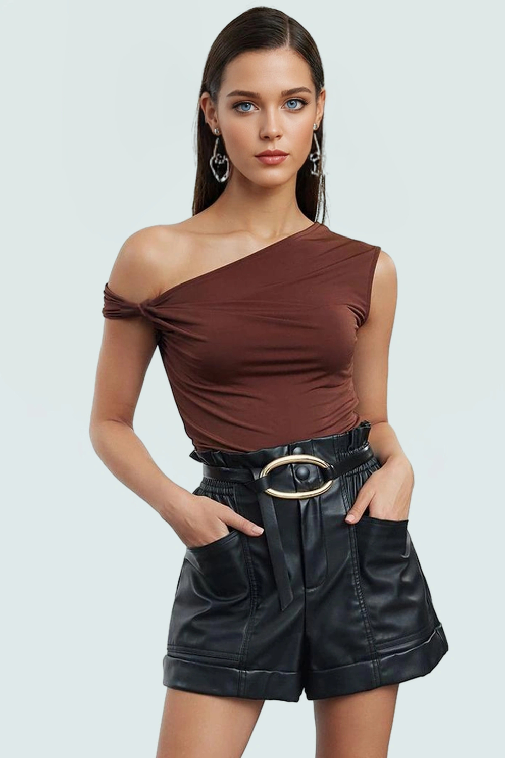 Fitted Kalıp Kolsuz Örme Bluz Asimetrik Yaka Tasarım Konforlu Kesim Dayanıklı Malzeme