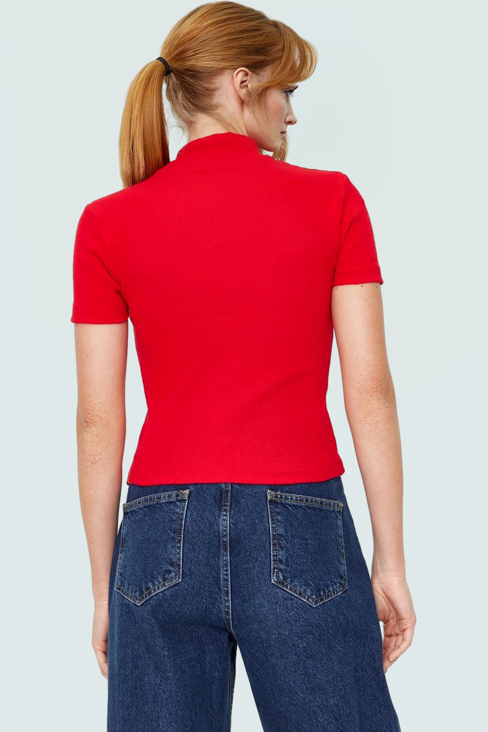 Kısa Kollu Fitted Bluz Polyester Pamuk Karışımı Dik Yaka Casual Tarz Dayanıklı Malzeme