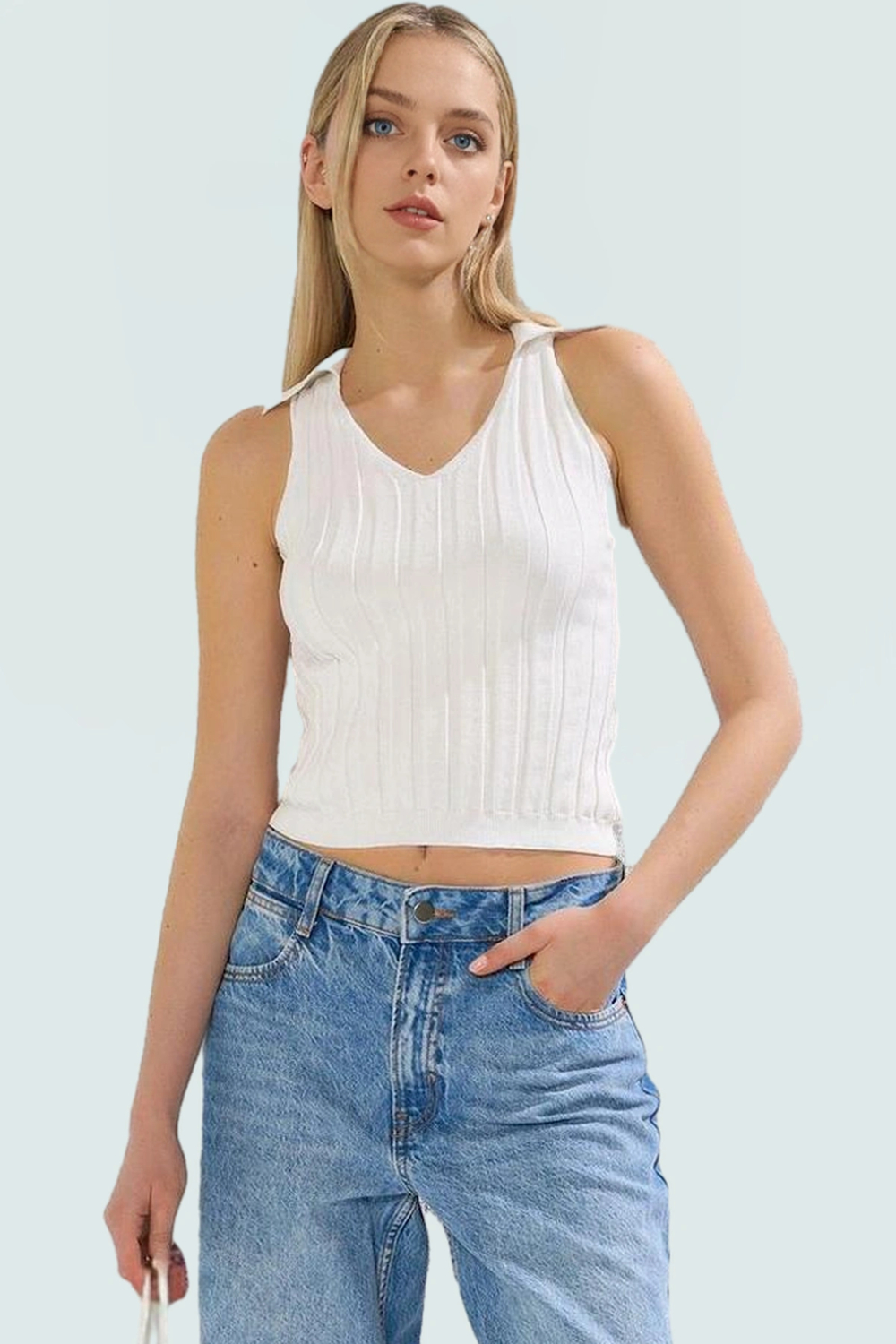 Kolsuz Bluz Rahat Triko Polo Yaka Crop Kesim Yazlık Premium Kalite Profesyonel Görünüm