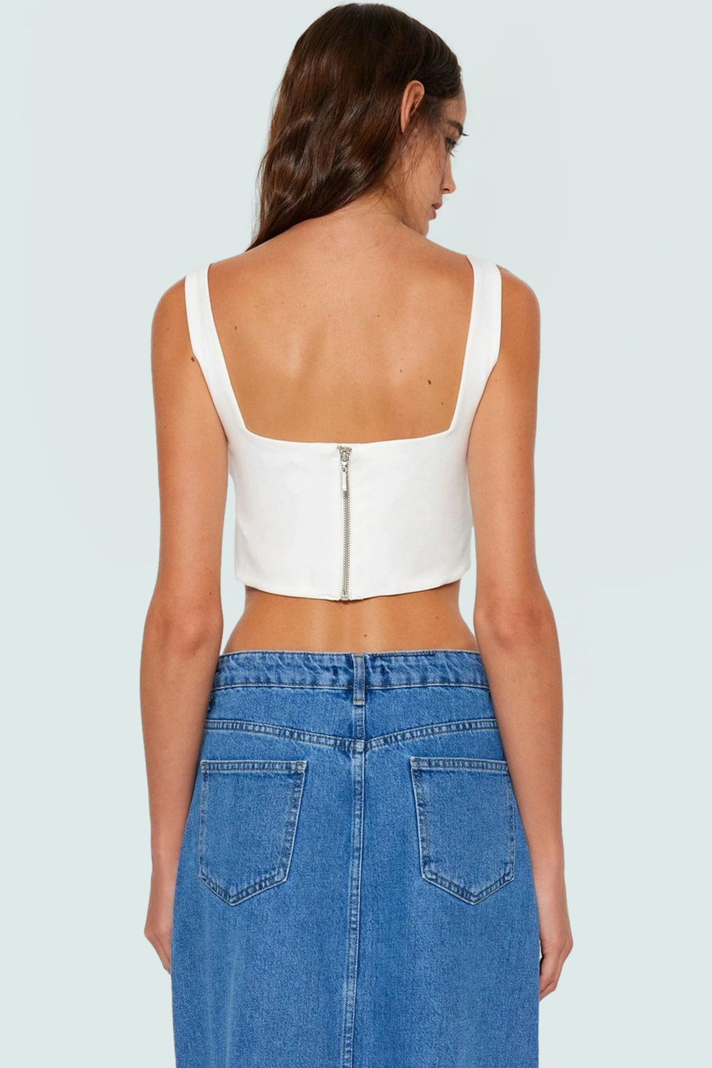 Dokuma Polyester Korse Bluz Fitted Kalıp Kolsuz Crop Şık Görünüm Seçkin Malzeme Konforlu Kesim