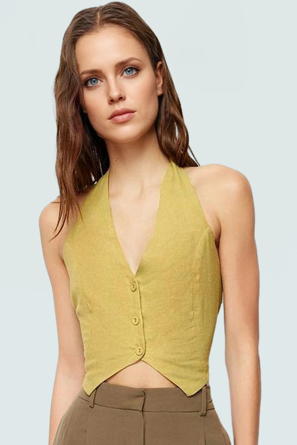 Renk Keten Karışımlı Kolsuz Crop Bluz Yazlık ve Şık Premium Kalite Konforlu Kesim