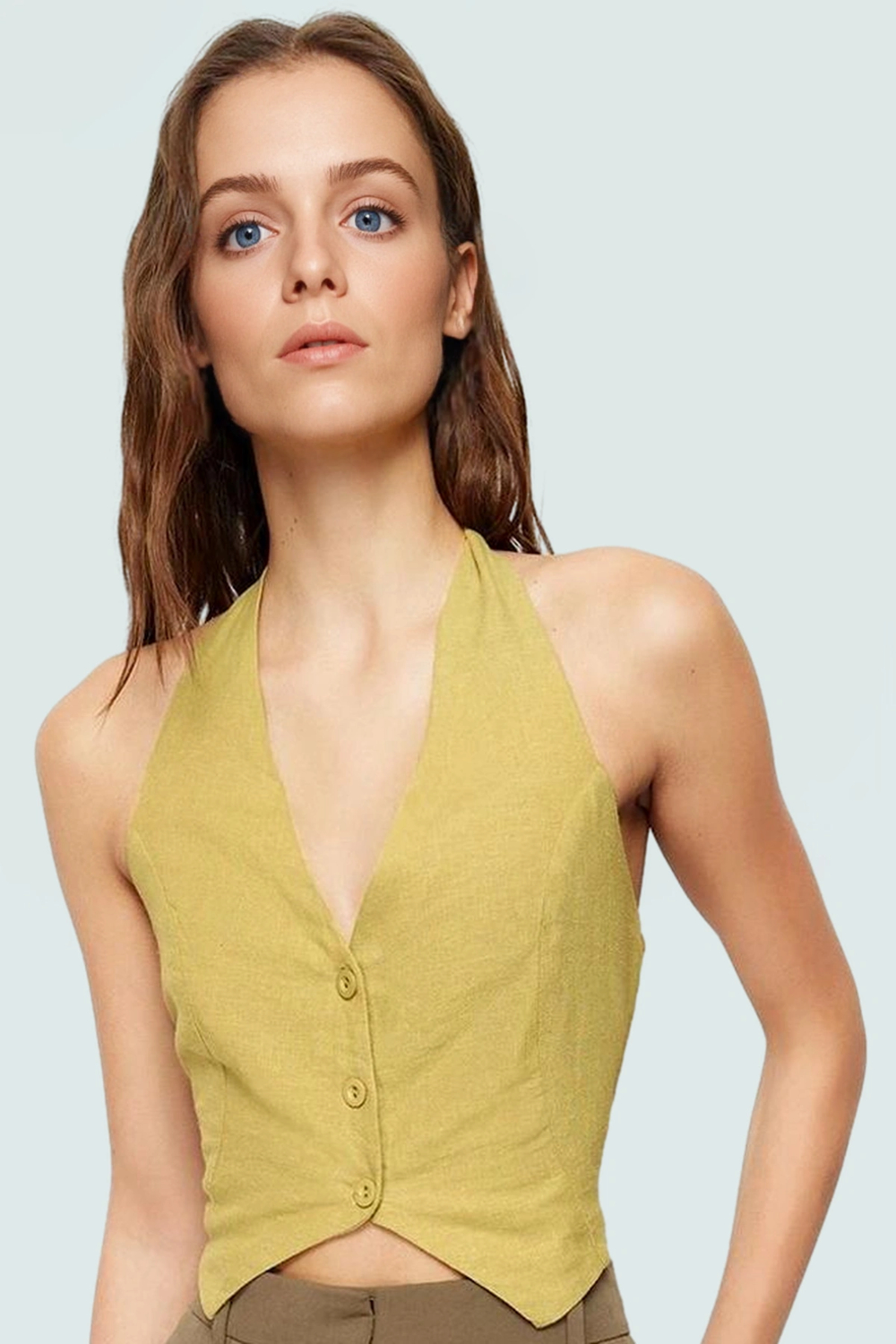 Renk Keten Karışımlı Kolsuz Crop Bluz Yazlık ve Şık Premium Kalite Konforlu Kesim