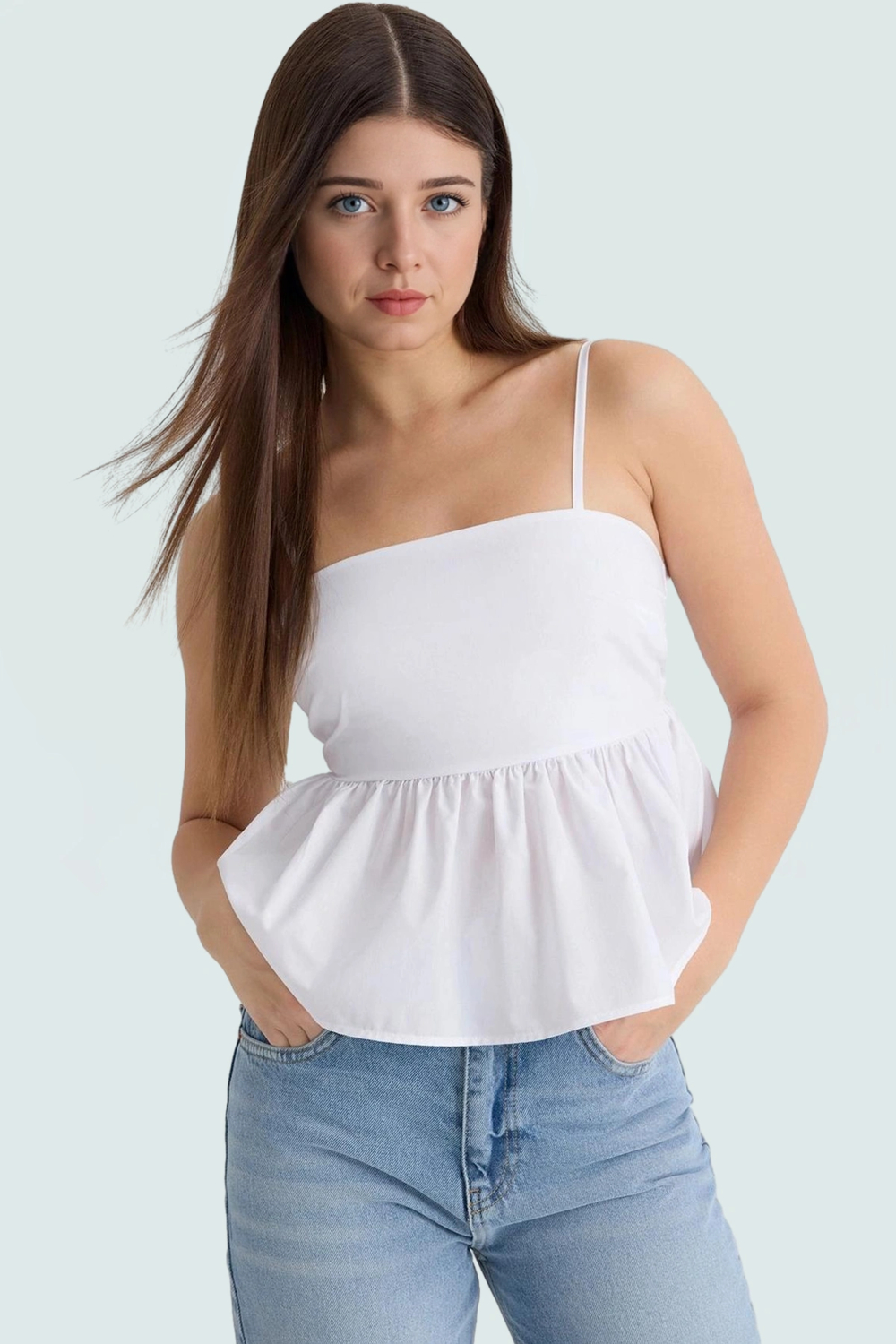 Rahat ve Şık Dacron Crop Bluz Günlük Kombinler İçin Görünüm Mükemmel Uyum Trend Tasarım