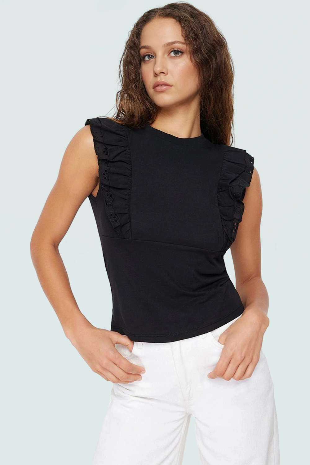 Pamuklu Örme Bluz Kadın Fitted Kolsuz Casual Nefes Alabilir Günlük Kullanım İçin Modern Stil