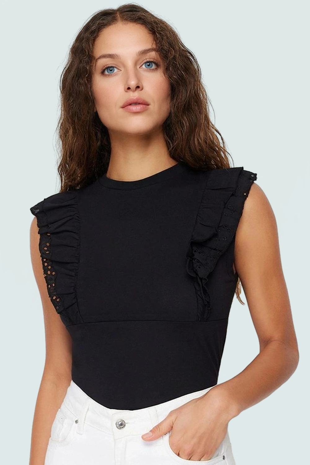 Pamuklu Örme Bluz Kadın Fitted Kolsuz Casual Nefes Alabilir Günlük Kullanım İçin Modern Stil