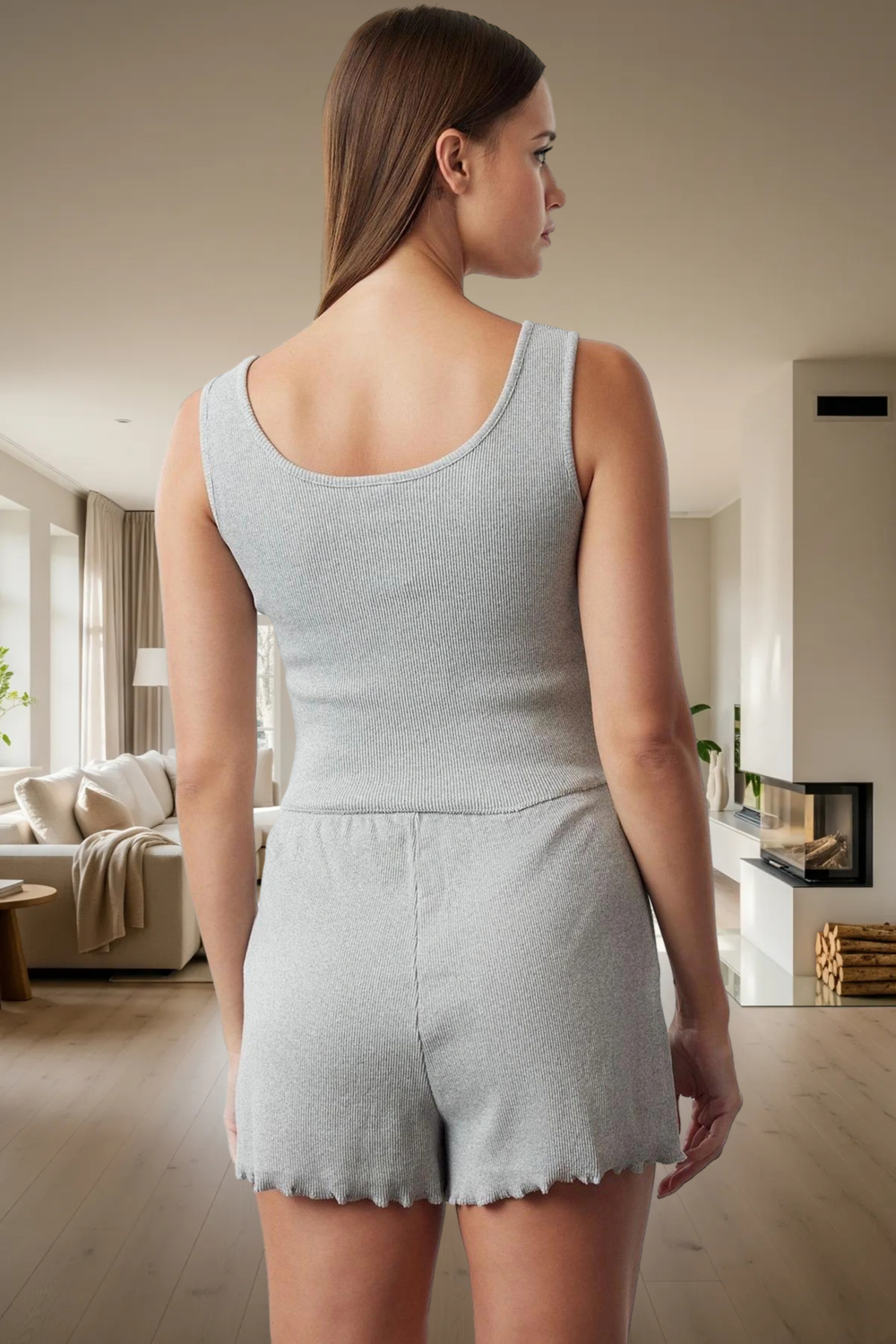 Yazlık Rahat Pijama Takımı Melanj Örme Atlet ve Şort Kullanım Mükemmel Uyum Özel Tasarım