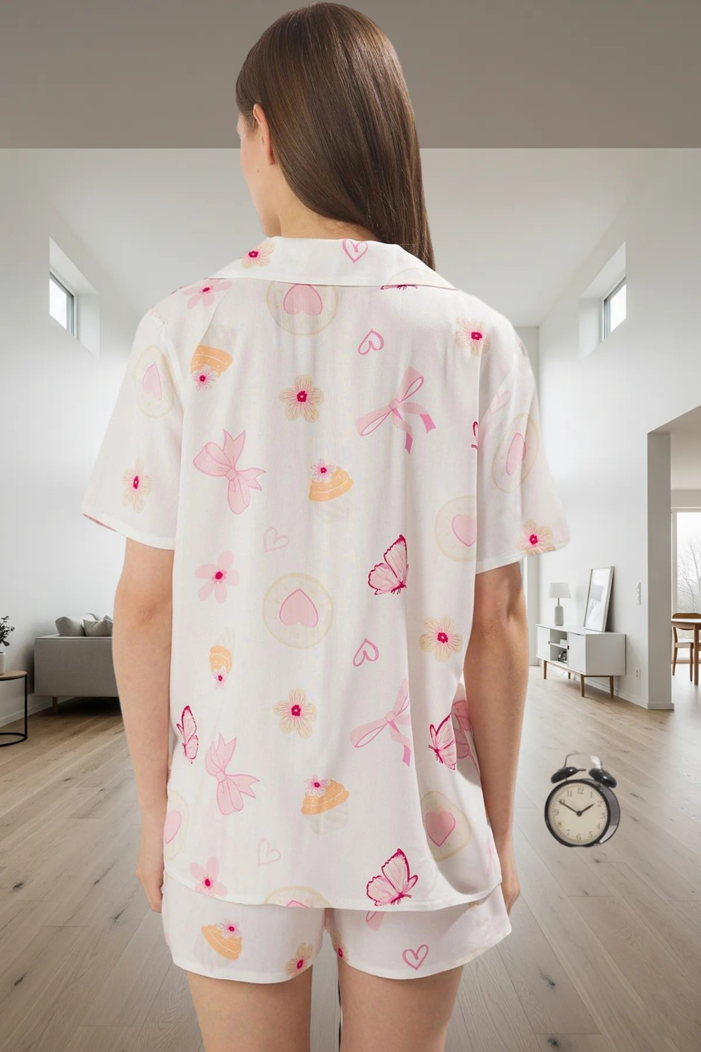 Rahat Baskılı Viskoz Pijama Takımı; Şortlu Kısa Kollu Çok Yüksek Kalite Konforlu Kesim