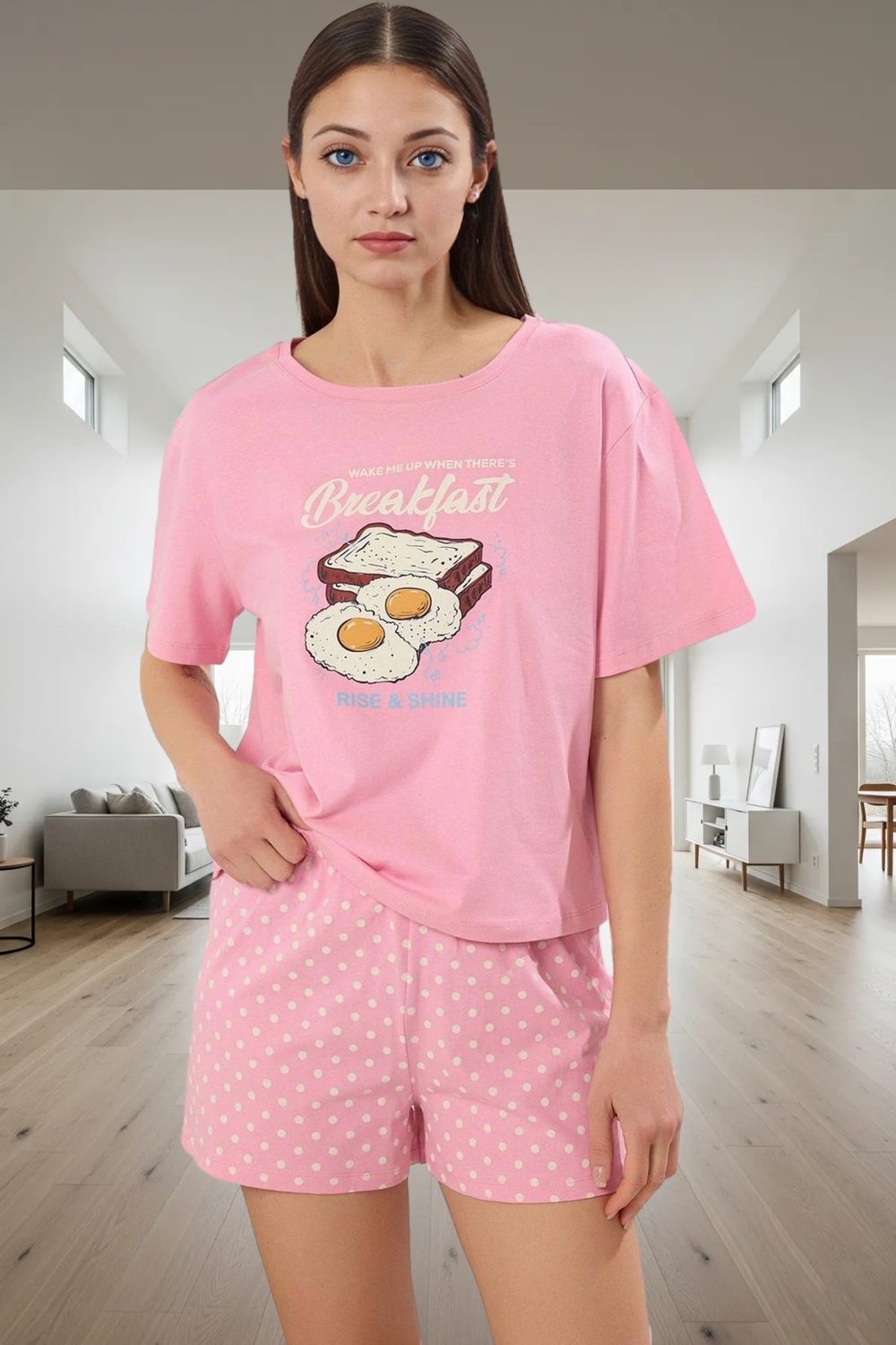 Rahat %100 Pamuklu Pijama Takımı Puantiyeli Desen Özenle Seçilmiş Konforlu Kesim Uzun Ömürlü