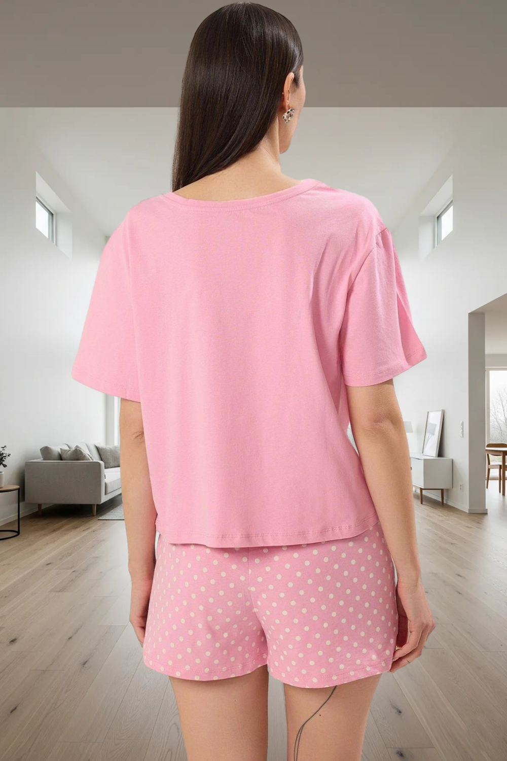 Rahat %100 Pamuklu Pijama Takımı Puantiyeli Desen Özenle Seçilmiş Konforlu Kesim Uzun Ömürlü