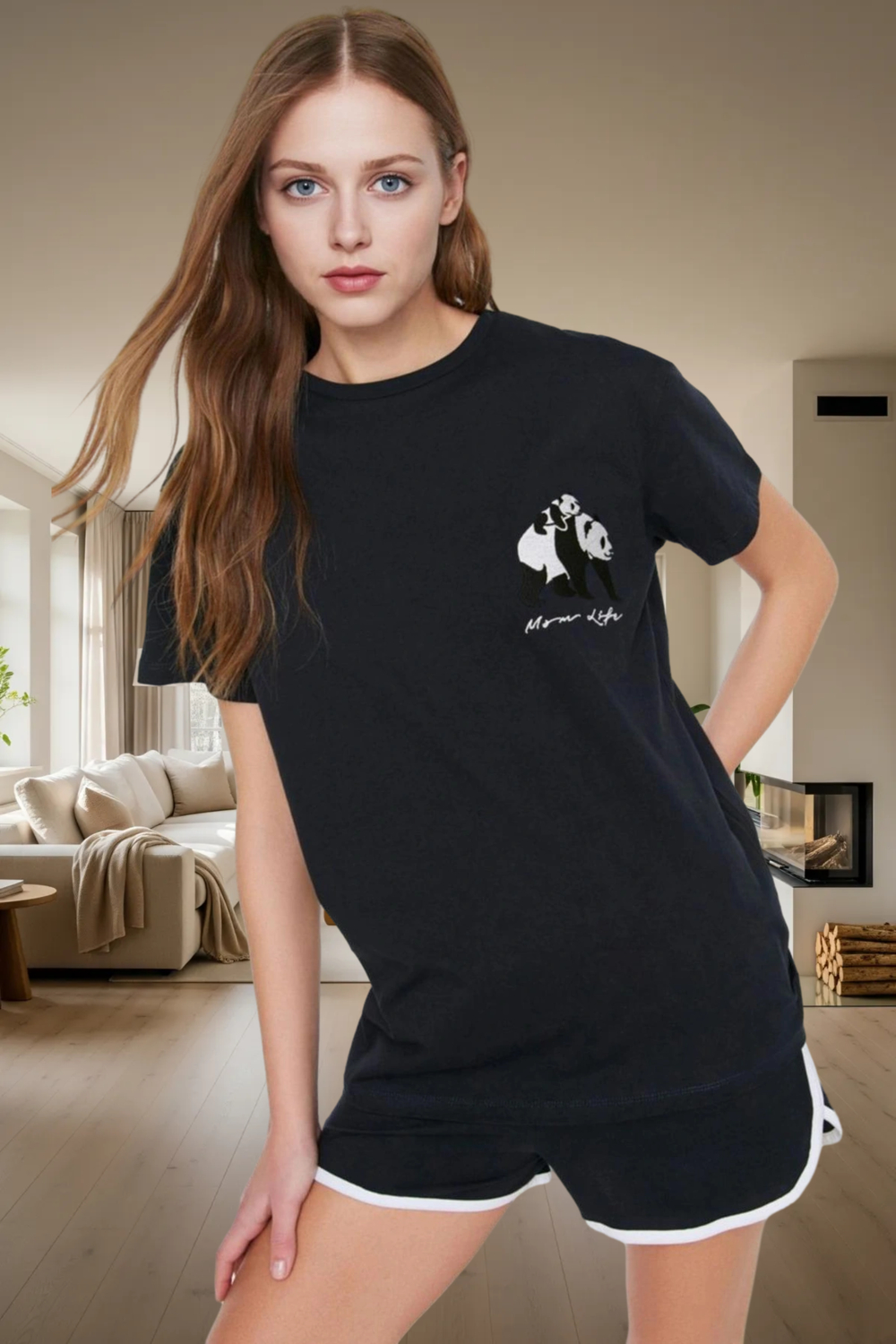 Yazlık Pamuklu Pijama Takımı Panda Baskılı Kısa Kollu Regular Kalıp Trend Tasarım Özenle Seçilmiş