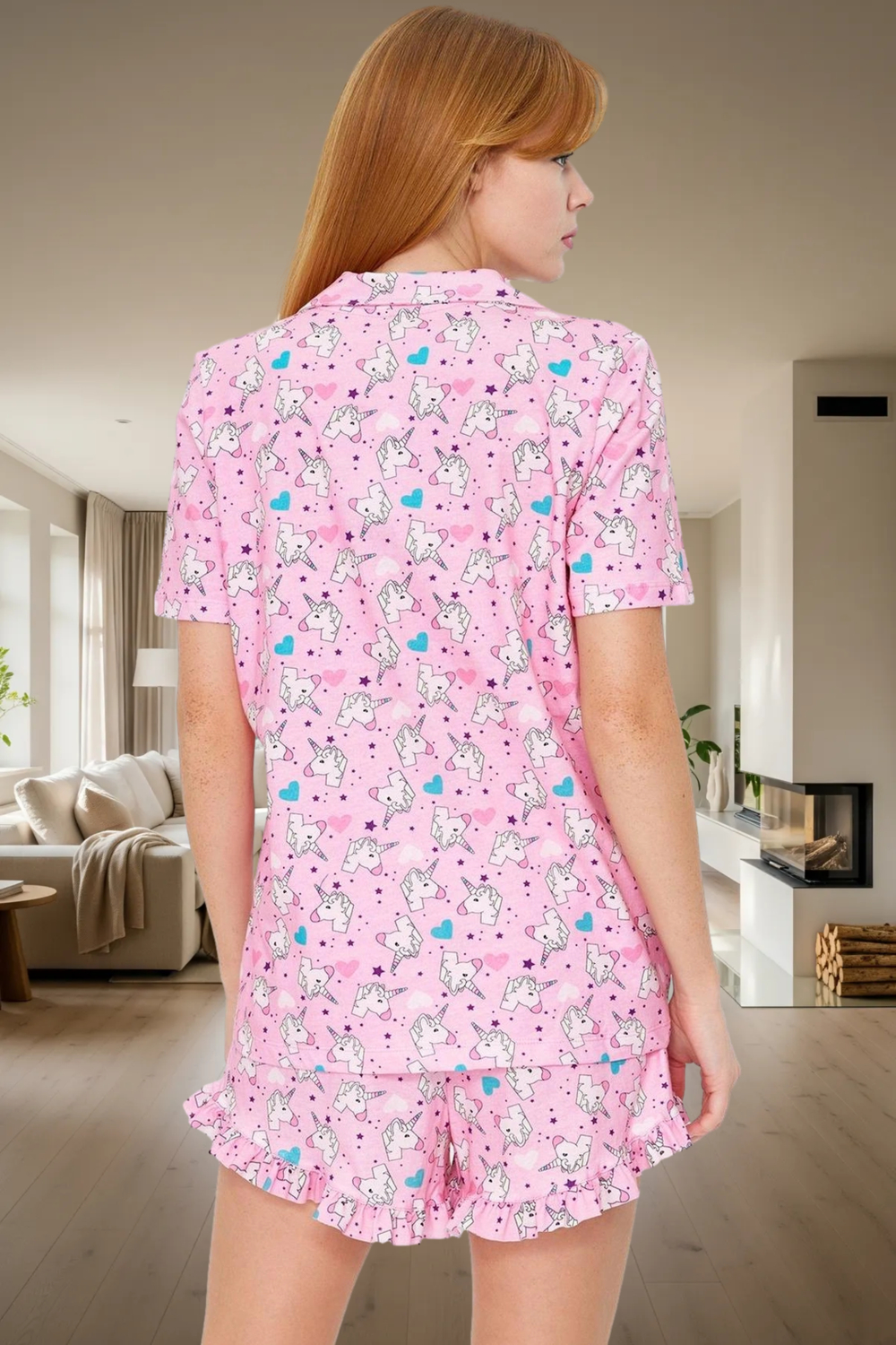 Unicorn Desenli Pamuklu Pijama Takımı Rahat ve Şık Yazlık Kombin Günlük Kullanım İçin Modern Stil