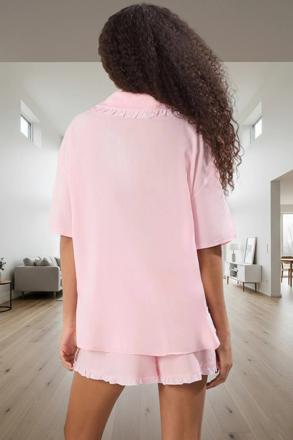 Kadın Viskon Dokuma Pijama Takımı Fırfırlı Detaylı Fonksiyonel Dayanıklı Kaliteli Konforlu