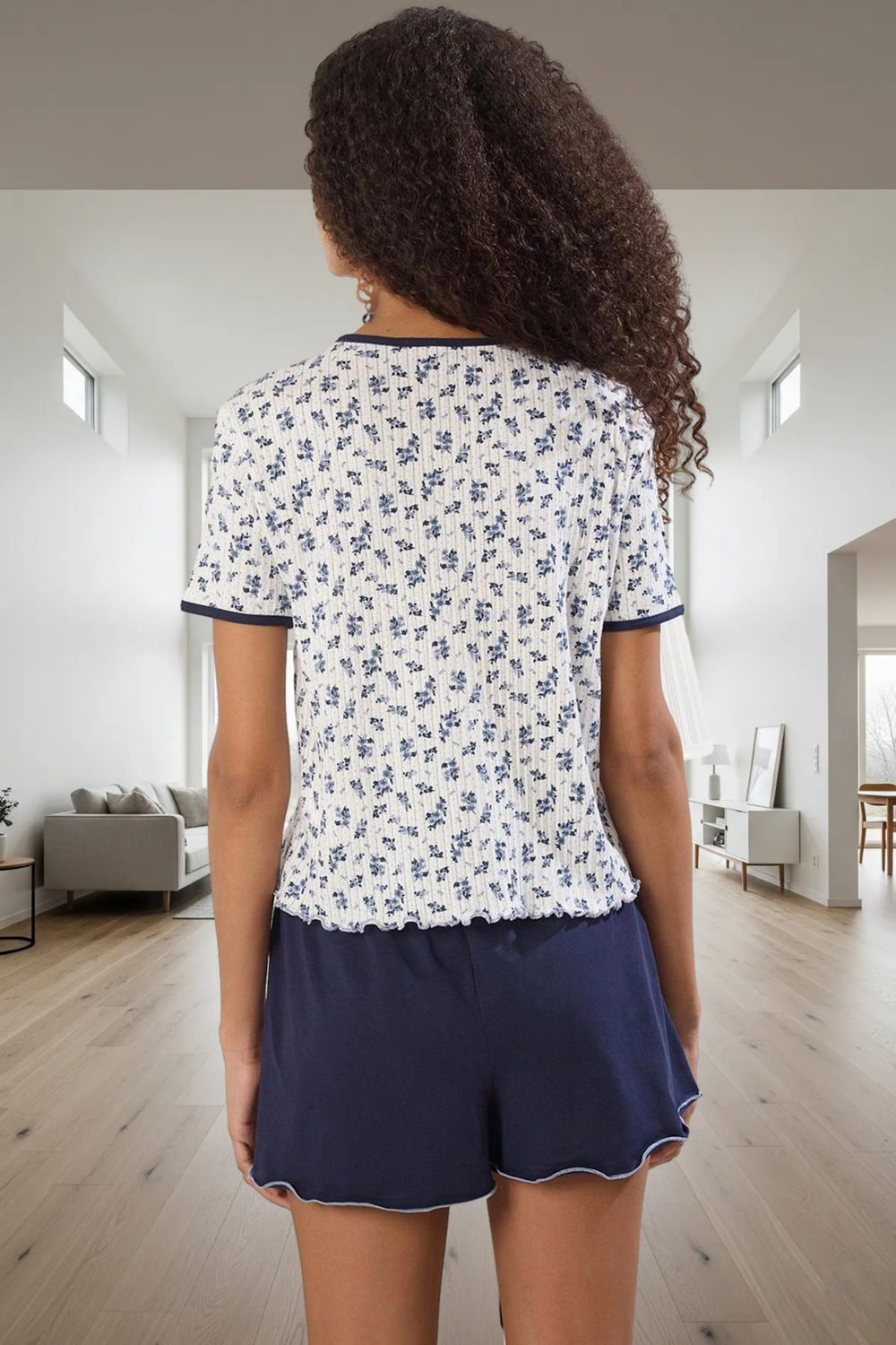Pamuklu Çiçekli Pijama Takımı Rahat Örme Kumaş Yazlık Ve Şık