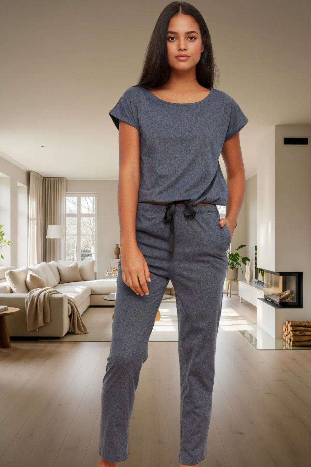 Rahat %100 Pamuk Pijama Takımı Boru Paça Ev Giyim Trend Tasarım Mükemmel Uyum