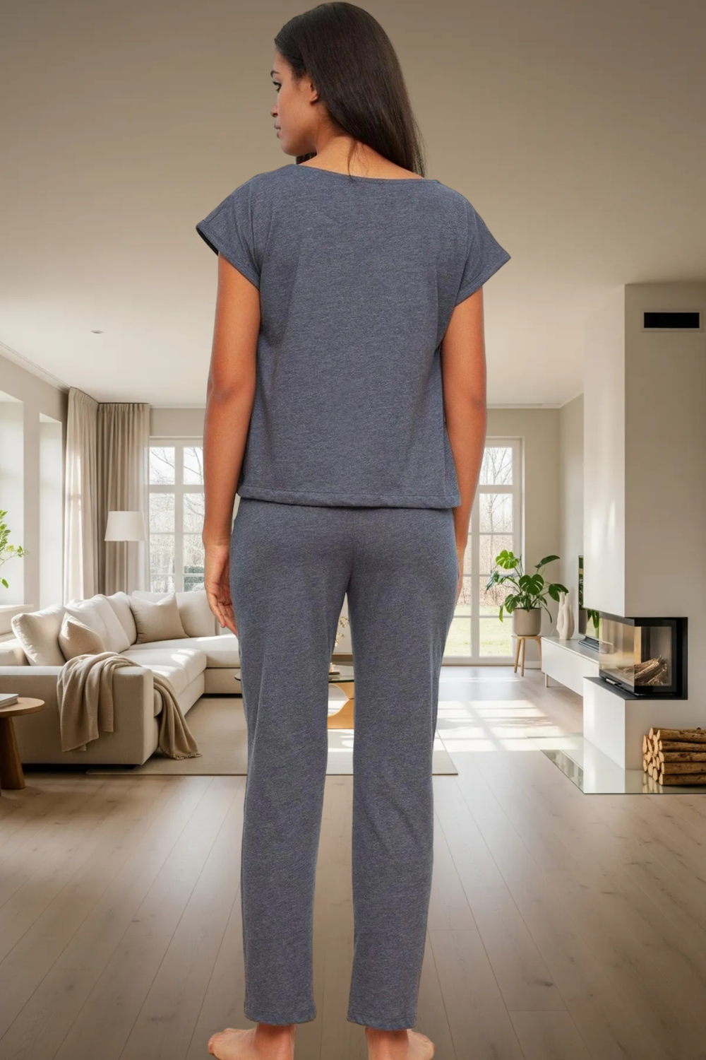 Rahat %100 Pamuk Pijama Takımı Boru Paça Ev Giyim Trend Tasarım Mükemmel Uyum