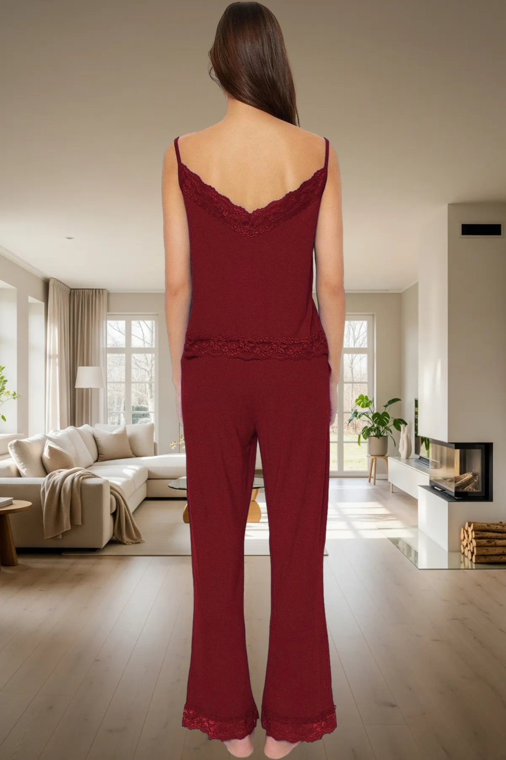 Kadın Viskon Dantel Detaylı Lounge Pijama Takımı Fonksiyonel Dayanıklı Kaliteli Konforlu Şık