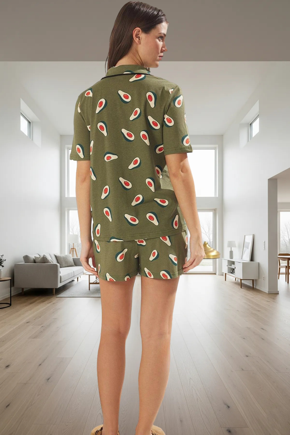 Avokado Desenli %100 Pamuklu Rahat Pijama Takımı Kaliteli İşçilik Şık Görünüm Trend Tasarım