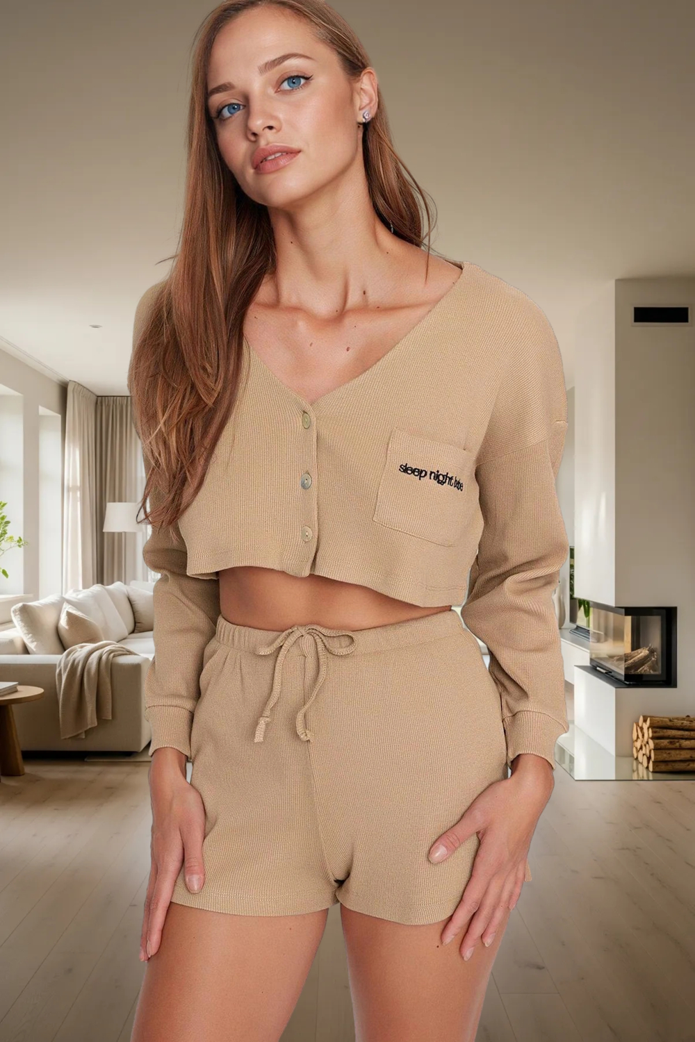 Rahat Pijama Takımı Örme Kumaş Relaxed Kalıp V Yaka Detay Özenle Seçilmiş Zarifane Tasarım