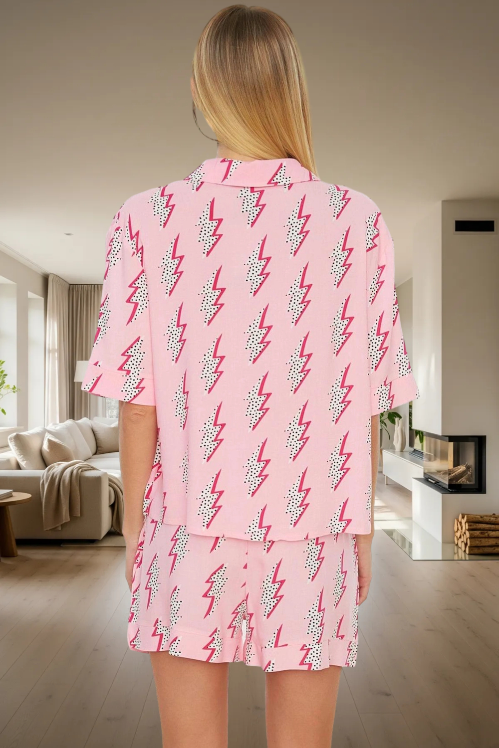 Baskılı Viskoz Pijama Takımı Shally Dokuma Kısa Paça Rahat Günlük Kullanım İçin
