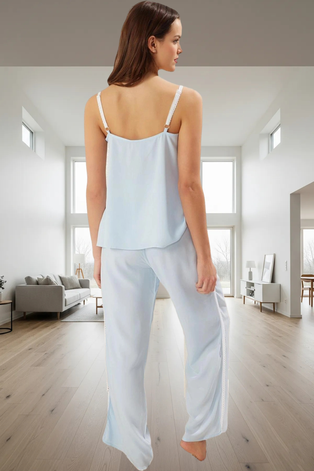Rahat Ev Giyim 2li Pijama Takımı Viskoz Poplin Kumaş İnce Askılı Premium Kalite Modern Stil