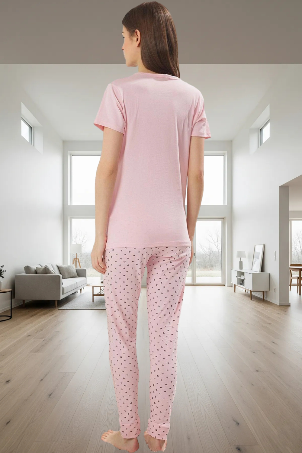 Rahat Ev Giyim Pijama Takımı; Galaksi Baskı Pamuklu 2'li Takım Trend Tasarım Mükemmel Uyum