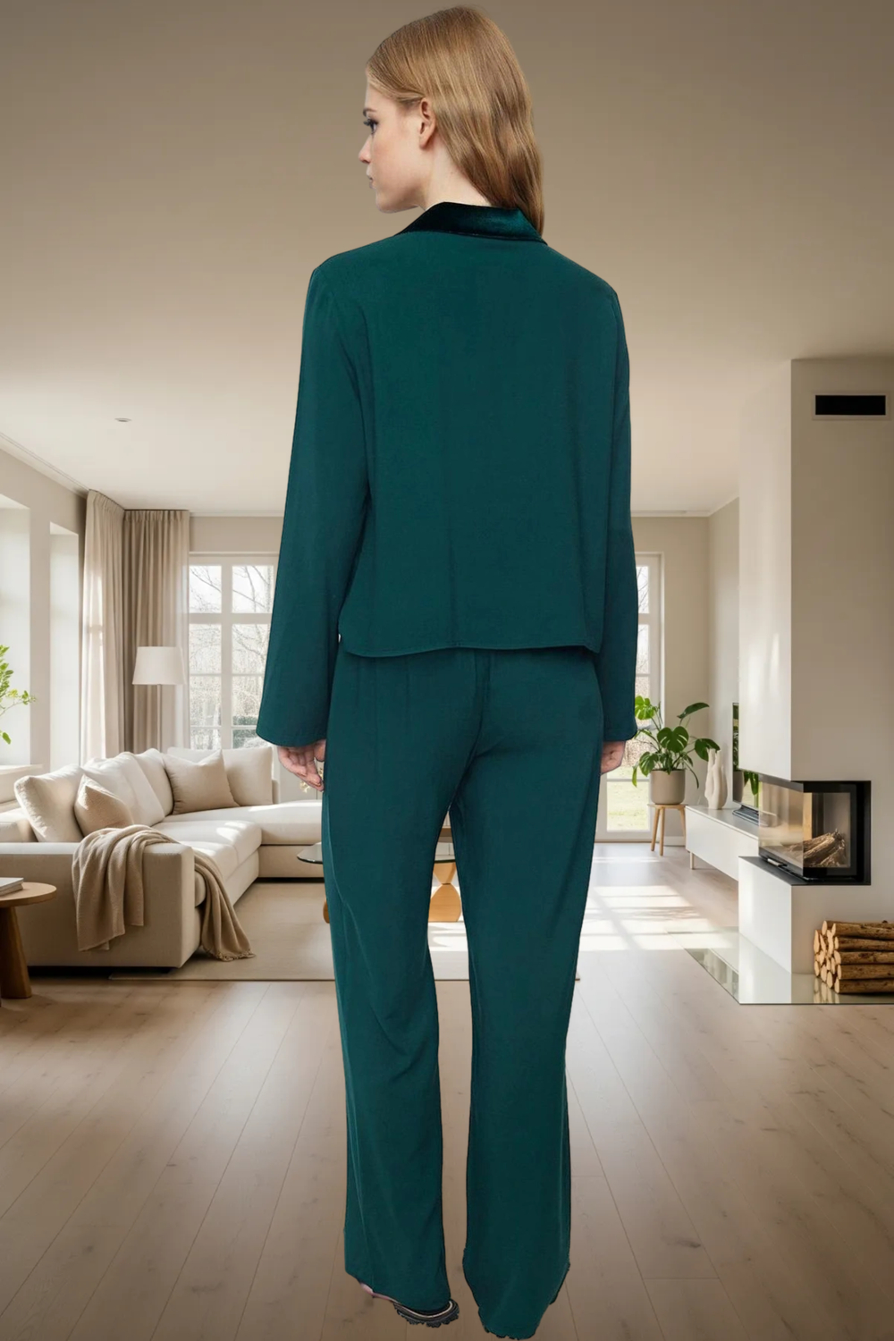 Rahat ve Şık Kadın Pijama Takımı %100 Viskoz Zümrüt Kışlık Seçkin Malzeme Dayanıklı
