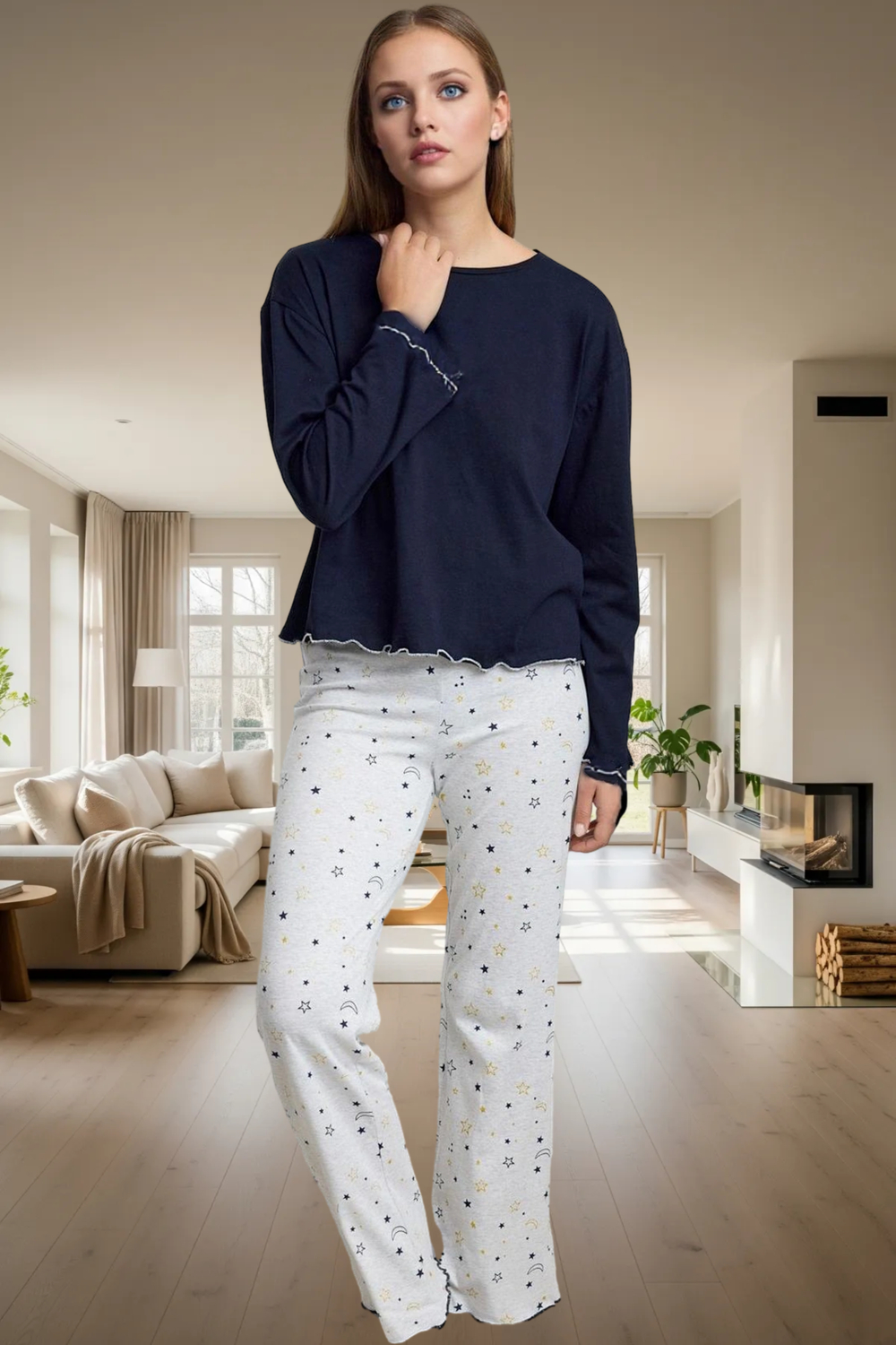 Galaksi Desenli Örme Pijama Takımı; Rahat ve Şık Görünüm Özenle Seçilmiş