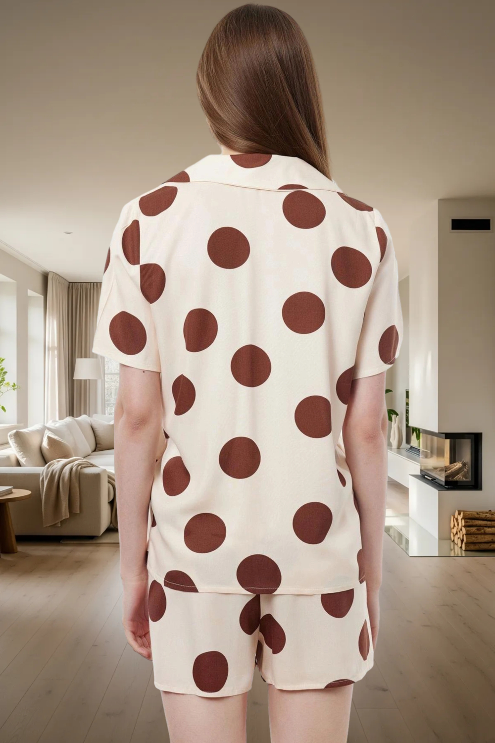 Rahat Yazlık Pijama Takımı 100% Viskon Puantiyeli Desen Şortlu Tasarım Uzun Ömürlü Şık Görünüm