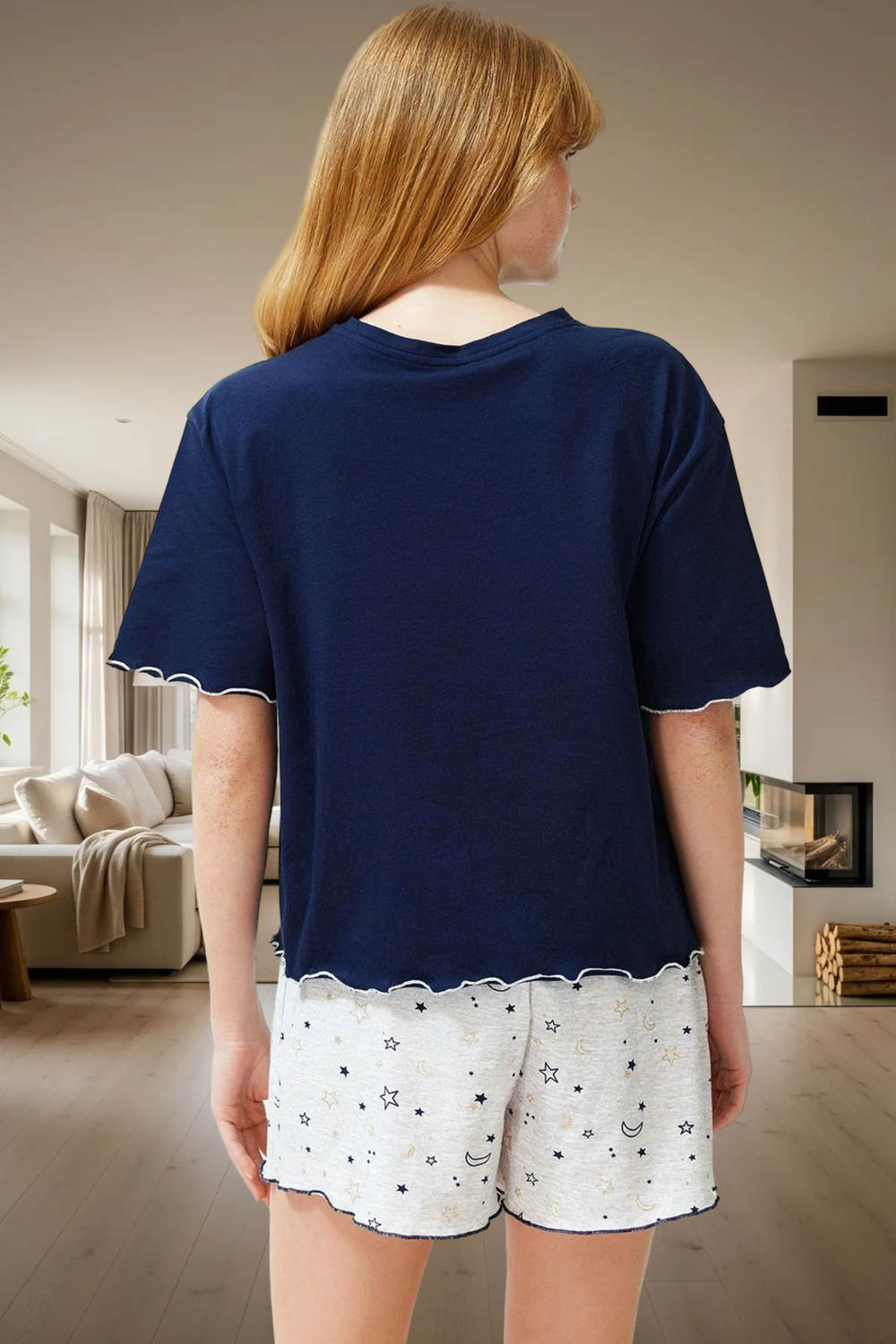 Rahatlığıyla Büyüleyecek Pijama Takımı Galaksi Desenli Pamuk Polyester Rahat Ve Şık