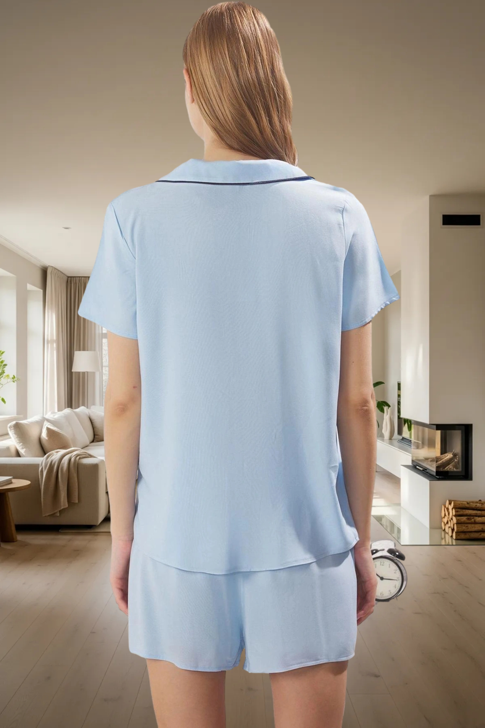 Kadın Leopar Desenli Viskon Pijama Takımı Fiyonklu Gömlek ve Şort Fonksiyonel Dayanıklı Şık