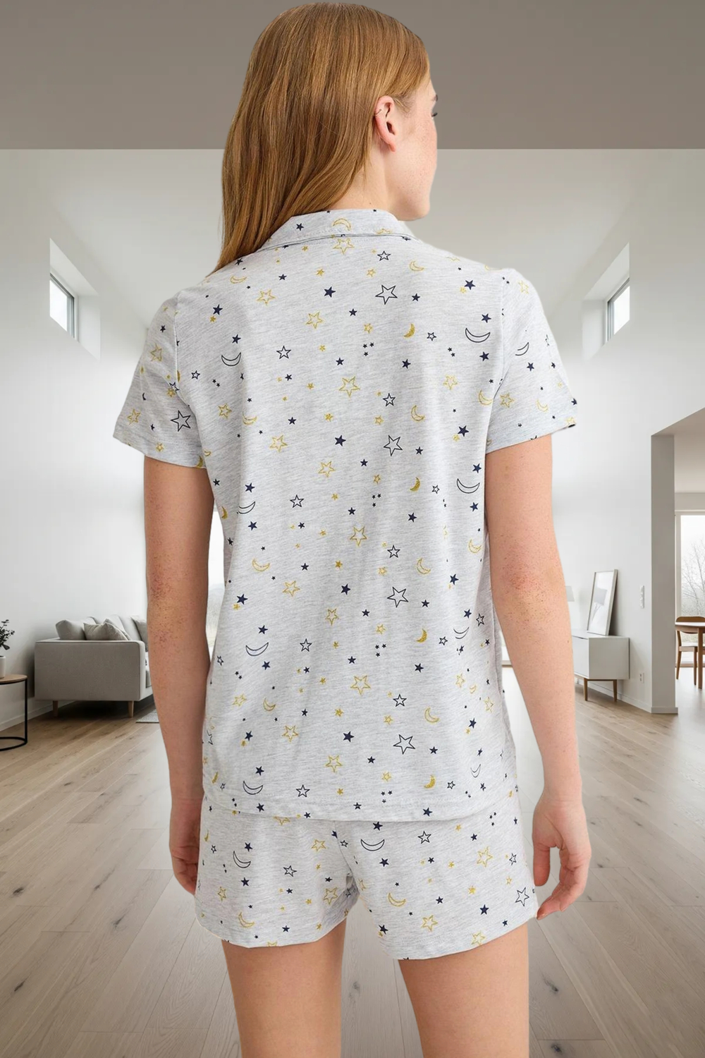 Yıldız Desenli Rahat Örme Pijama Takımı %70 Polyester %30 Pamuk Seçkin Malzeme Özel Tasarım
