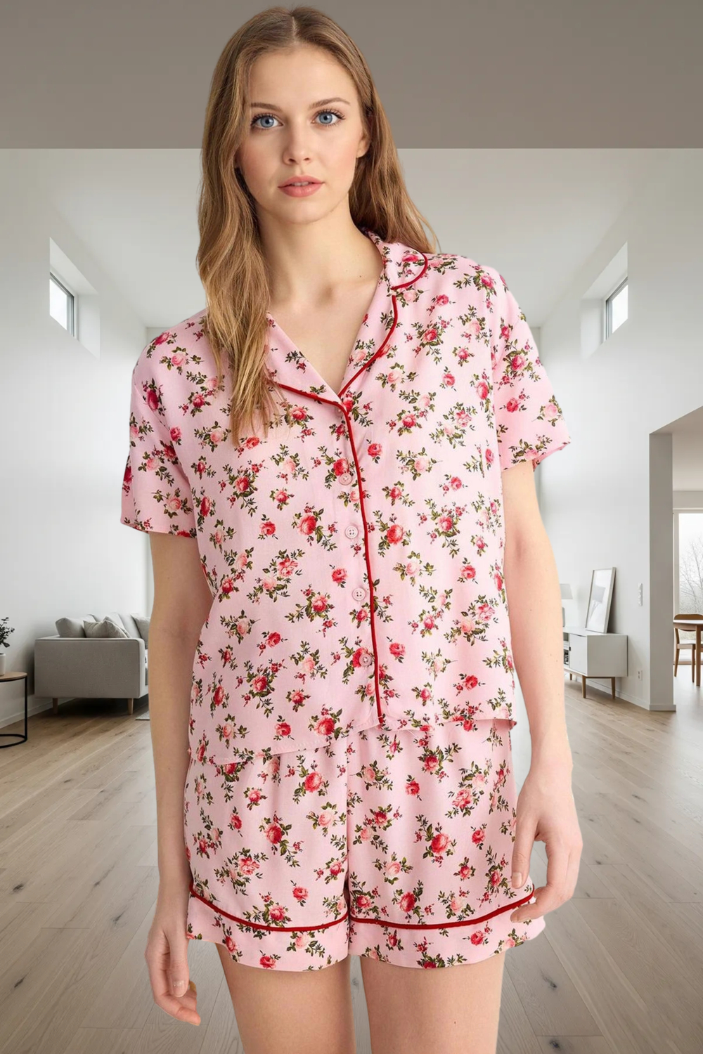 Çiçek Desenli Viskon Pijama Takımı Rahatlık ve Şıklık Bir Arada Şık Görünüm Seçkin Malzeme