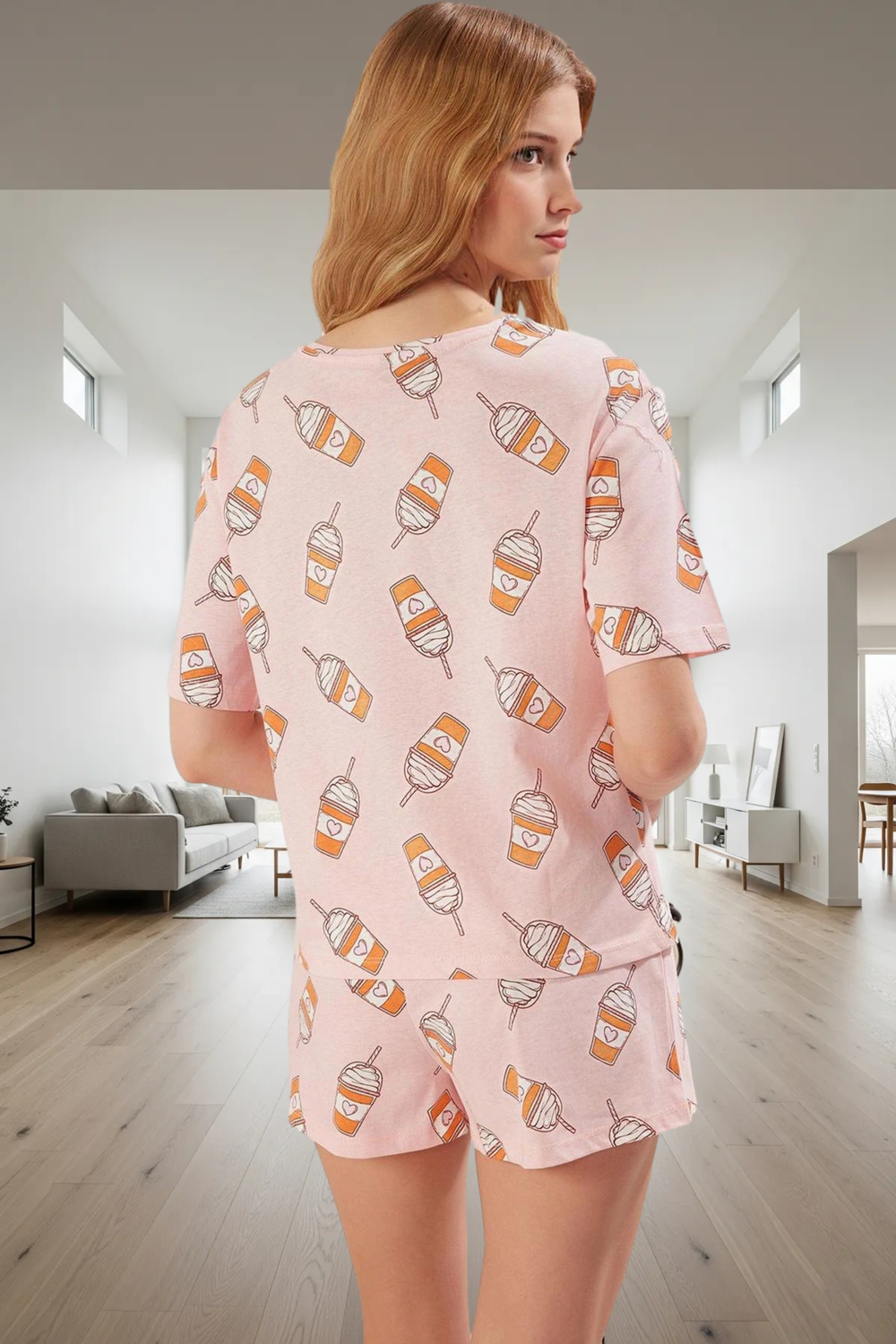 Rahat Yazlık Pijama Takımı %100 Pamuk Baskılı Kısa Kollu Regular Kalıp Zarifane Tasarım
