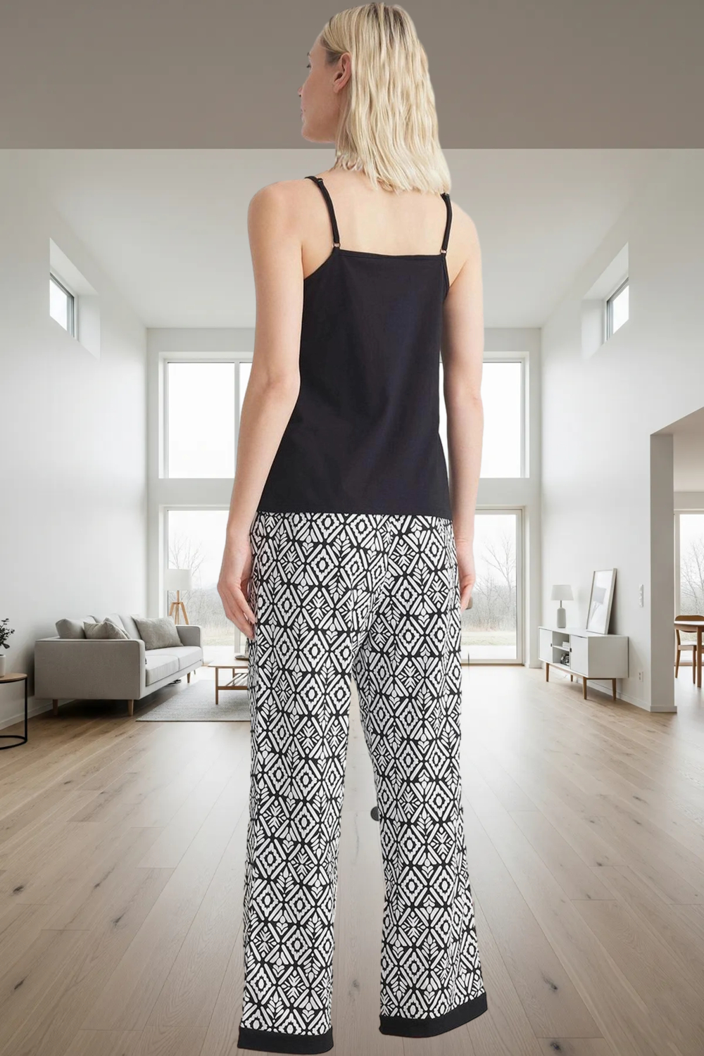 Ev Giyim İçin %100 Pamuklu Rahat Pijama Takımı Etnik Desenli Özenle Seçilmiş Özel Tasarım
