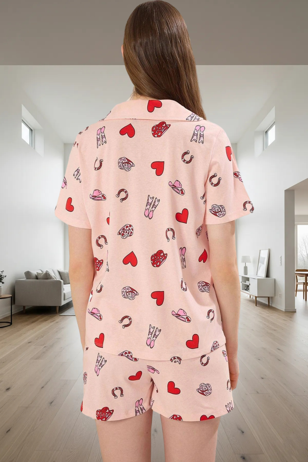 Kalpli Kovboy Desenli Örme Pijama Takımı Rahat Şık ve Yumuşak Profesyonel Görünüm