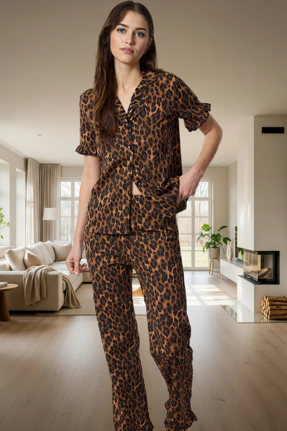 Kadın Boru Paça Pijama Altı ve Gömlek Takımı Fonksiyonel Dayanıklı Kaliteli Konforlu Rahat