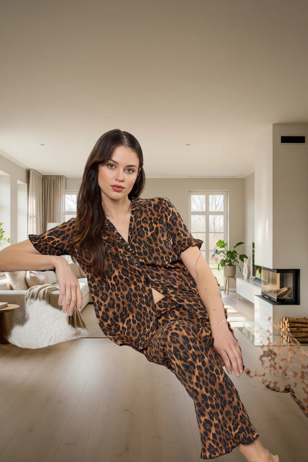 Kadın Boru Paça Pijama Altı ve Gömlek Takımı Fonksiyonel Dayanıklı Kaliteli Konforlu Rahat